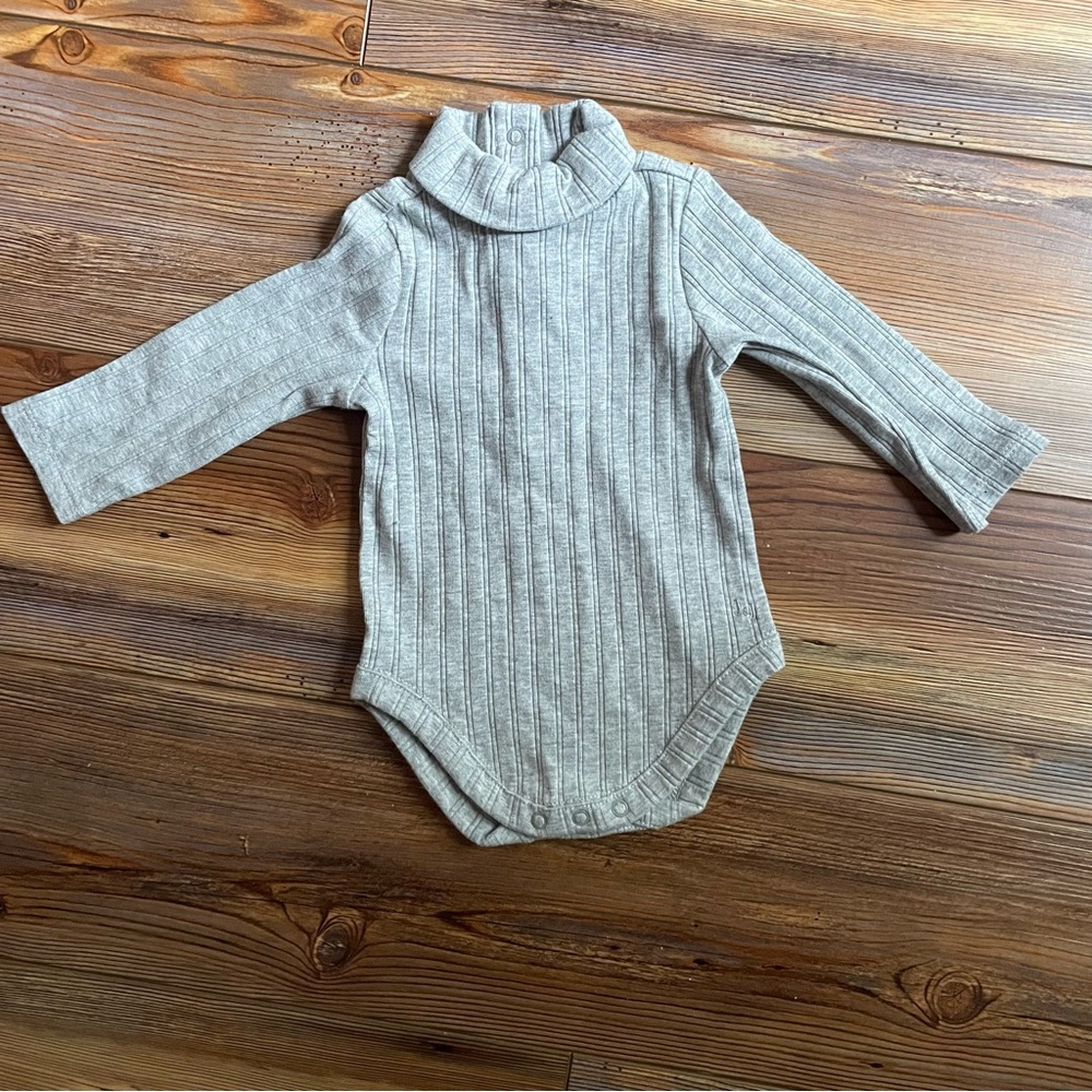 Janie and Jack Gray Ribbed Kids Turtleneck Onesie